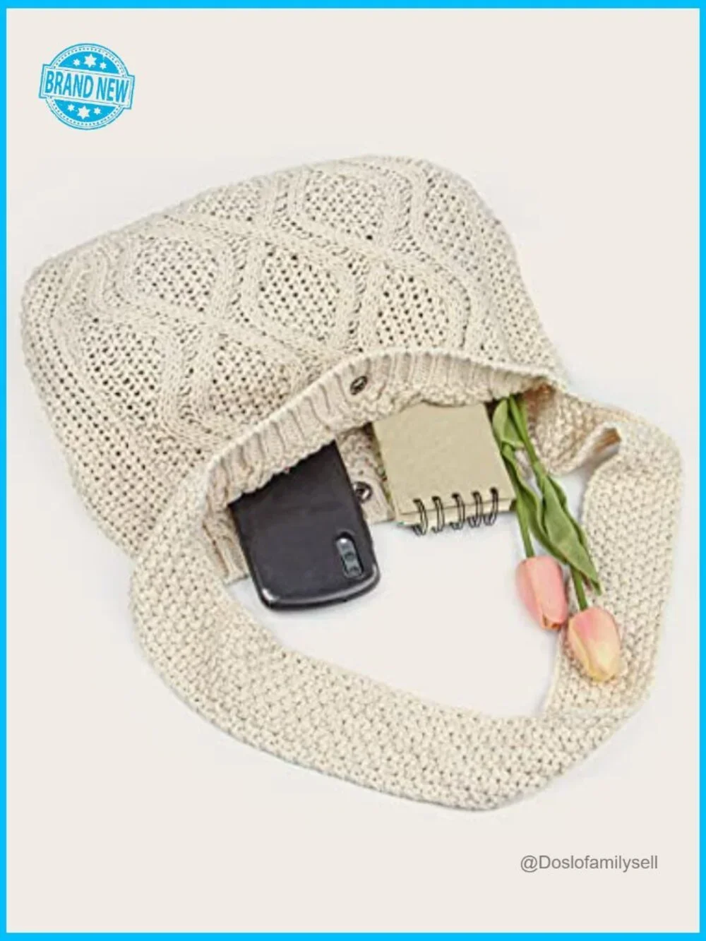 Crochet Shoulder Hobo Bag Knitted Tote Shopping Wide Strap Casual